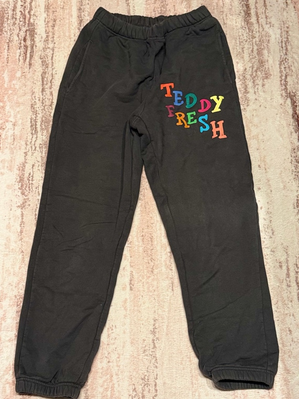 Teddy Fresh Dark Grey Sweatpants with Rainbow Letter Appliqué